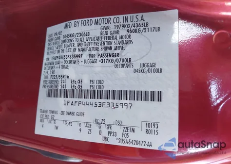 2003 Ford Mustang z USA, uszkodzony, nr VIN 1FAFP44453F335997